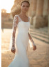 Long Sleeves Ivory Lace Satin High Slit Wedding Dress